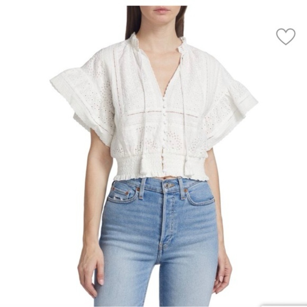 Alice + Olivia Tabitha Eyelet-Embroidered Crop Top